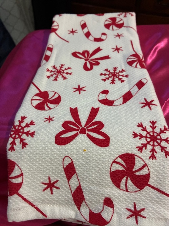 Other - Holiday Candy Cane & Snowflake Kitchen Towel - Red on White